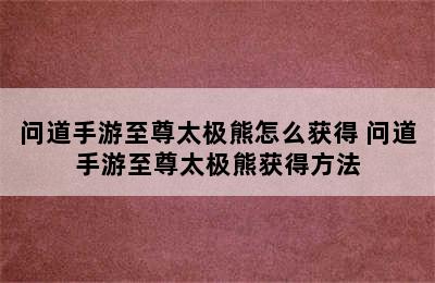 问道手游至尊太极熊怎么获得 问道手游至尊太极熊获得方法